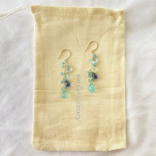 Load image into Gallery viewer, Aquamarine, Blue Iolite and Chalcedony Gemstone Earrings. Sterling Silver
