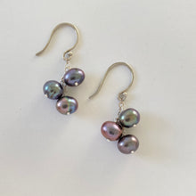 Load image into Gallery viewer, Peacock Pearl Earrings. Sterling Silver Peacock Freshwater Pearl Chain Earrings. AzizaJewelry
