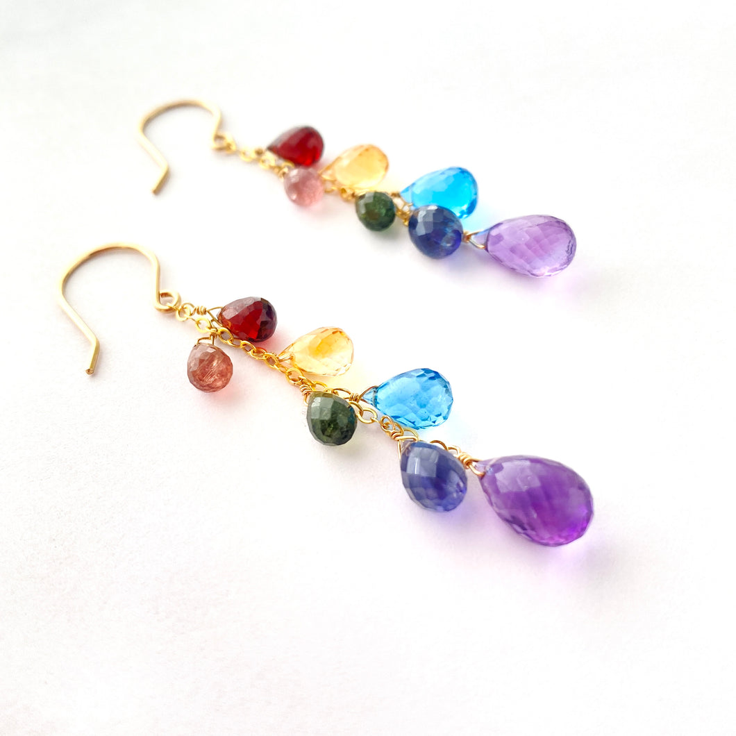 Rainbow Gemstone Earrings. Luxe Garnet, Iolite, Topaz, Citrine, Tourmaline, Amethyst Gemstone Gold Filled Earrings