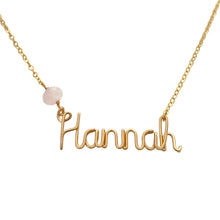 Load image into Gallery viewer, Name Necklace with Rose Quartz. Personalized Name Necklace. Custom Script Name Necklace in 14k Gold or Silver
