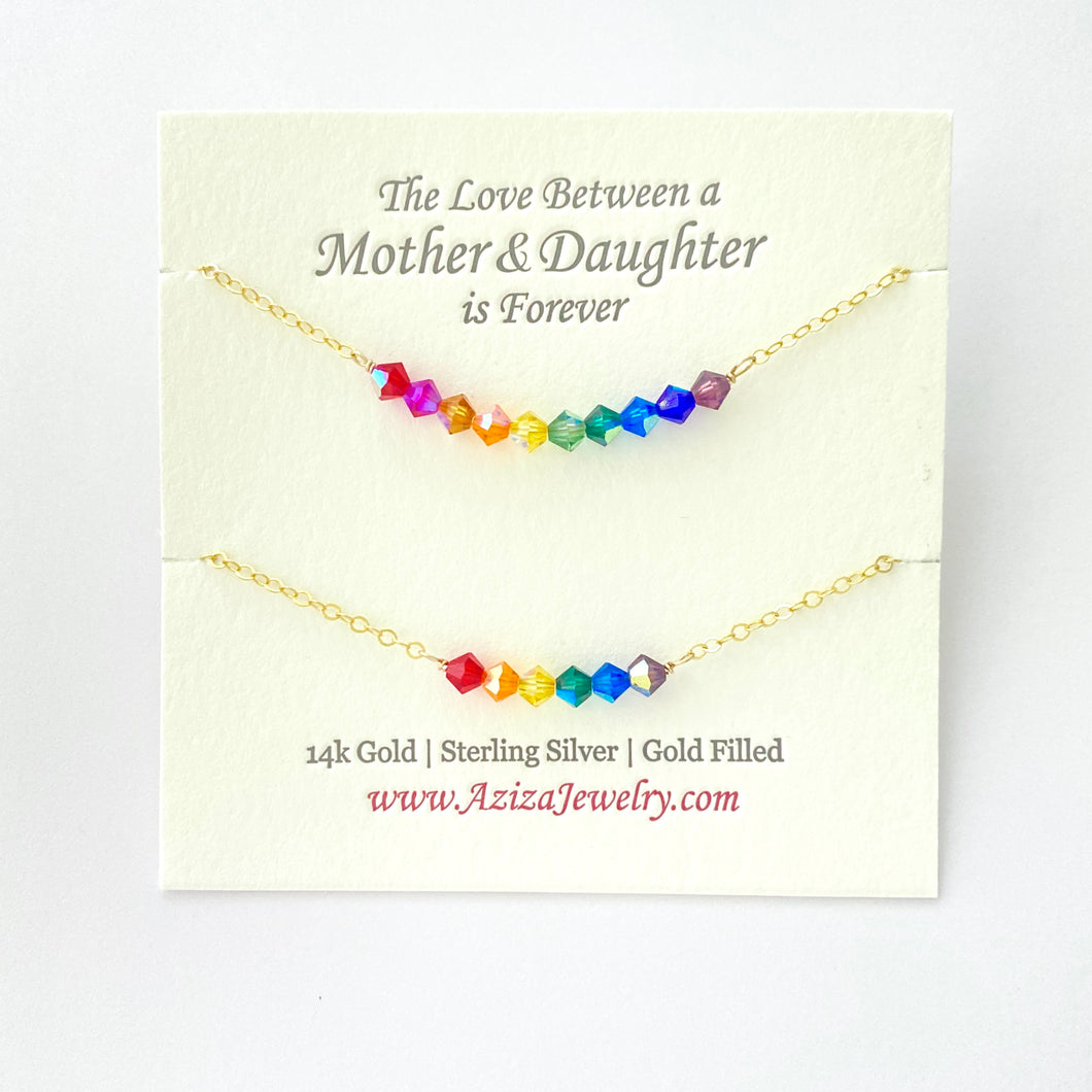 Mother Daughter Rainbow Crystal Necklaces. Mommy and Me Matching Gift Set.