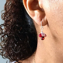 Load image into Gallery viewer, Ruby Earrings with Pink Tourmaline and Garnet. Real Gemstone Clusters. Sterling Silver Dangle Earrings
