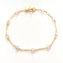 Load image into Gallery viewer, Rose Quartz Gold Bracelet. Genuine Gemstone 14k Yellow Gold Filled Bracelet.
