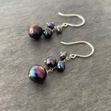 Load image into Gallery viewer, Black Peacock Pearl Earrings. Off Round- Textured Earrings. AzizaJewelry
