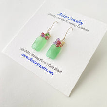 Load image into Gallery viewer, Green Chalcedony Gemstone Earrings. Tourmaline Citrine Amethyst Earrings. Dangle Earrings. Sea Green Silver Earrings
