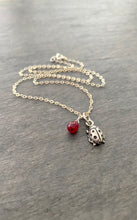 Load image into Gallery viewer, Ladybug Charm and Ruby Necklace. Genuine Ruby and Sterling Silver Necklace

