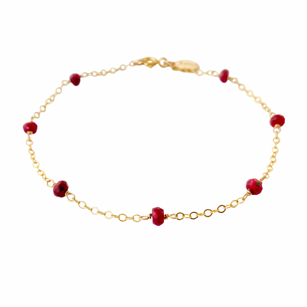 Red Ruby Gemstone Chain Bracelet. Genuine gemstone bracelet