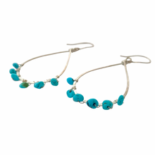 Load image into Gallery viewer, Turquoise and Silver Hoop Earrings. Real Gemstone Earrings.
