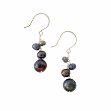 Load image into Gallery viewer, Black Peacock Pearl Earrings. Off Round- Textured Earrings. AzizaJewelry
