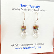 Load image into Gallery viewer, Clear Quartz Earrings with Rainbow Gemstones Clusters. Sterling Silver earrings.
