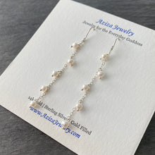 Load image into Gallery viewer, Off-White Pearl Earrings. Off-White Freshwater Pearl Chain Earrings. AzizaJewelry
