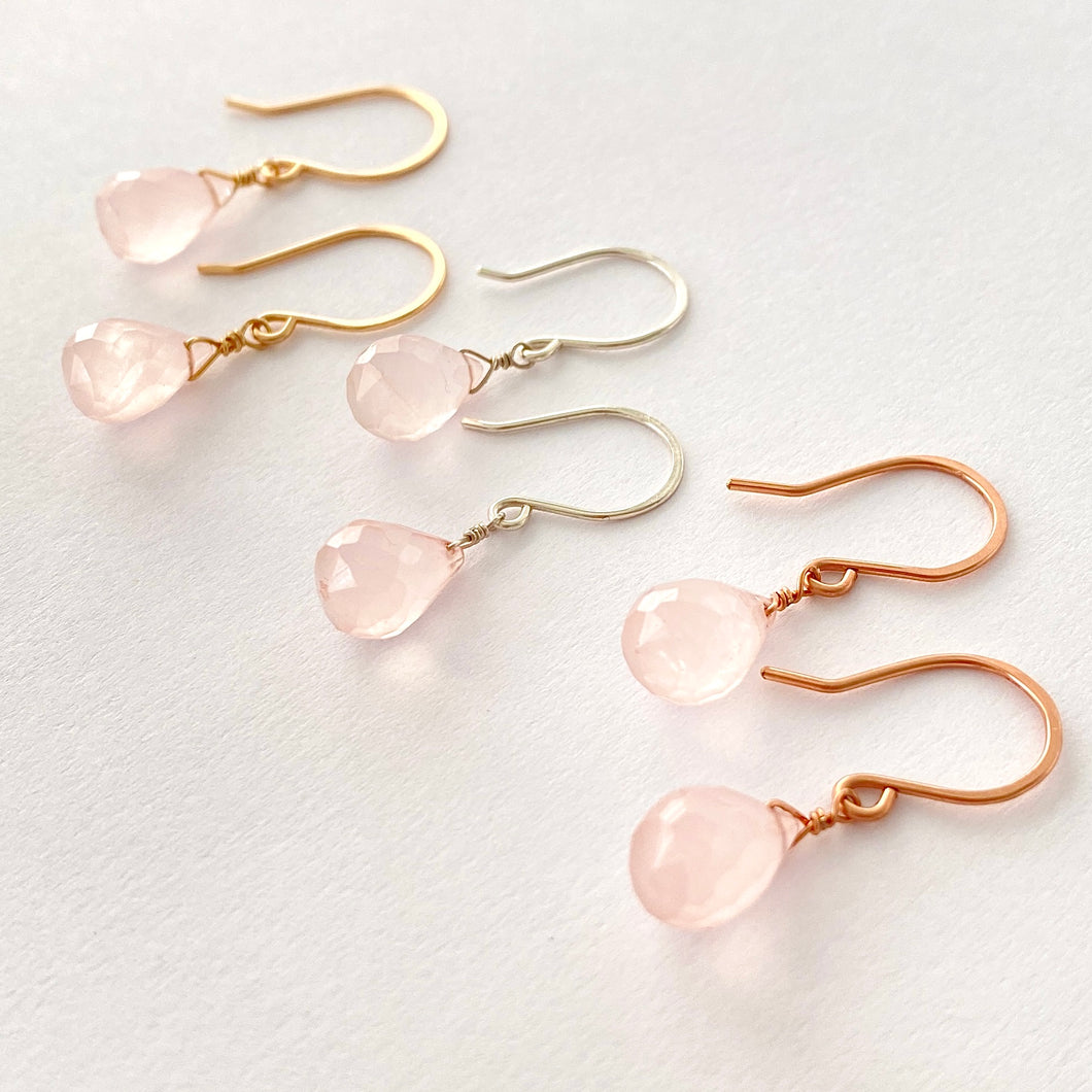 Rose Quartz Earrings. Small Cute Faceted Pink Drop Earrings.