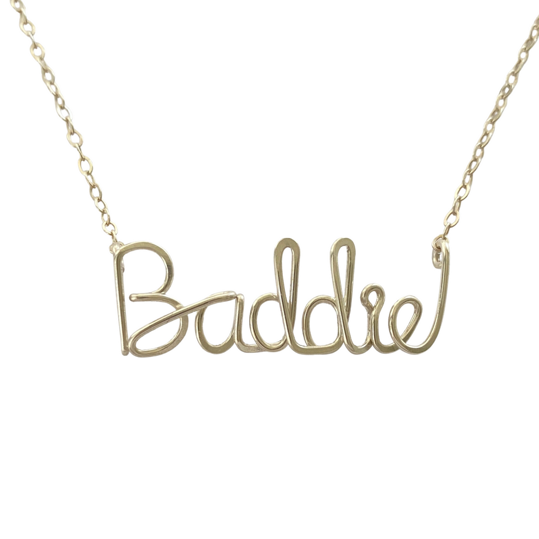 Baddie Necklace. High Quality Script Wire Sterling Silver or Gold Filled Necklace