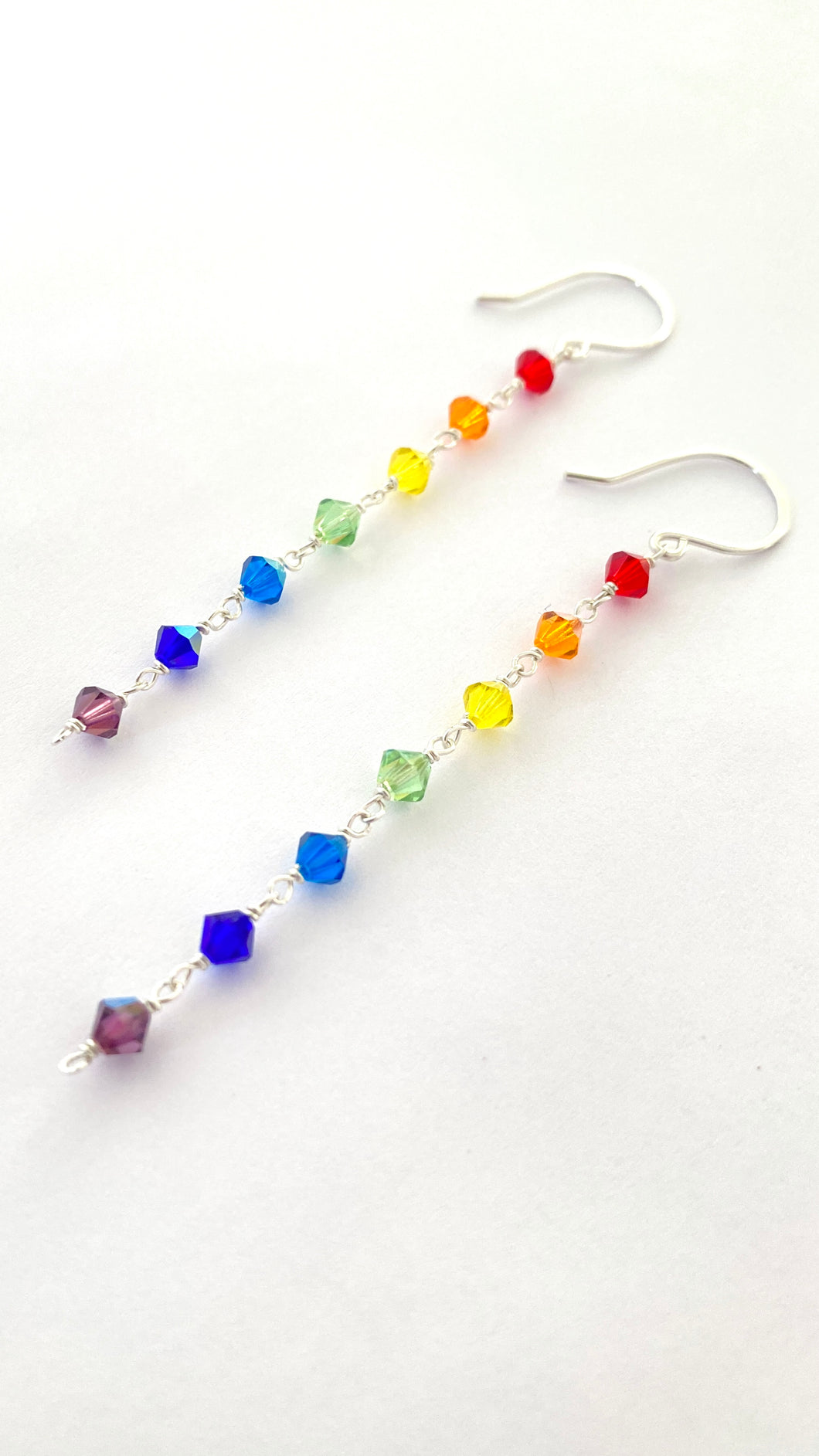Drop Rainbow Earrings. Crystal Rainbow Long Earrings.