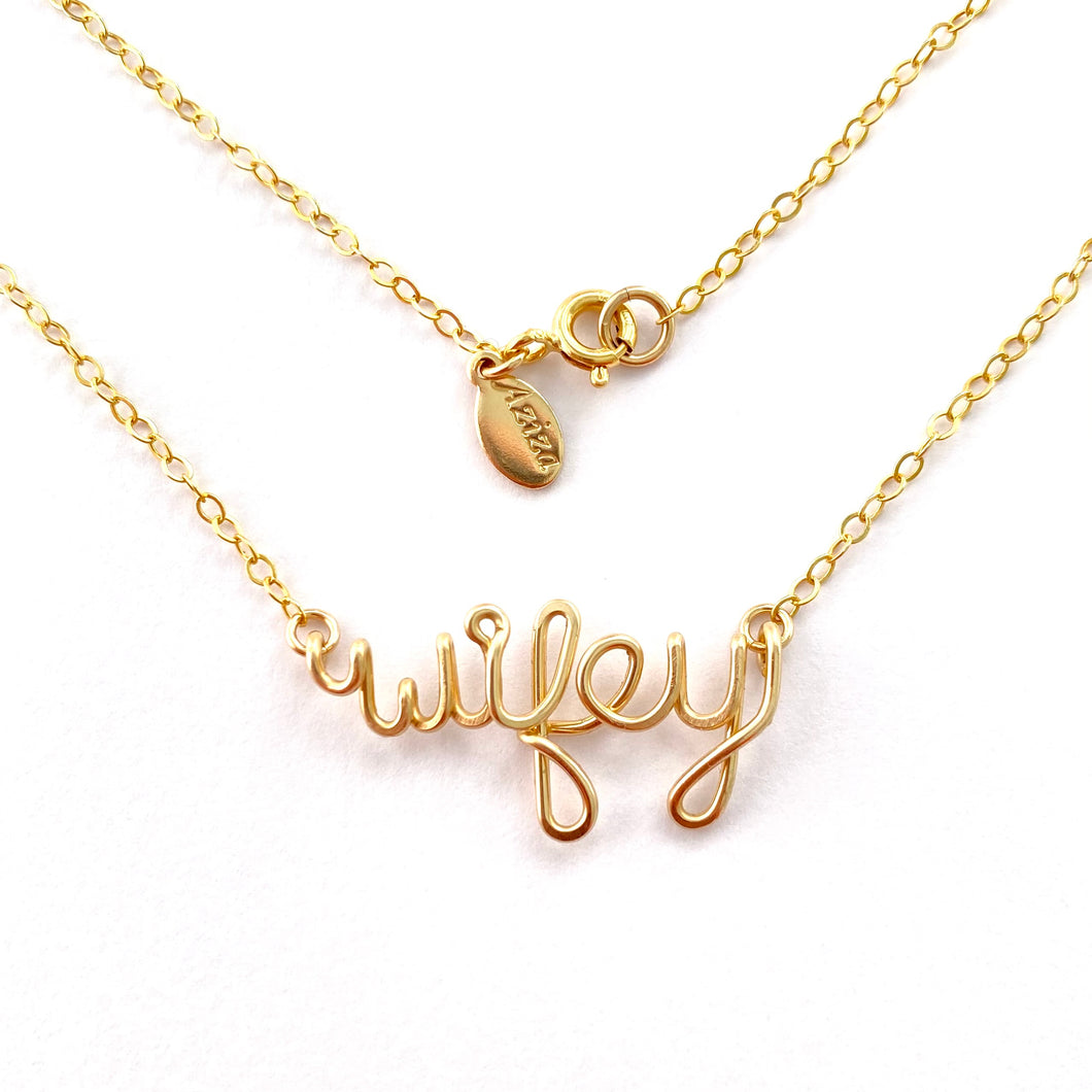 Wifey Necklace. Personalized 14k Gold wifey Necklace. Script Wire Name Necklace. Valentines Day Gift