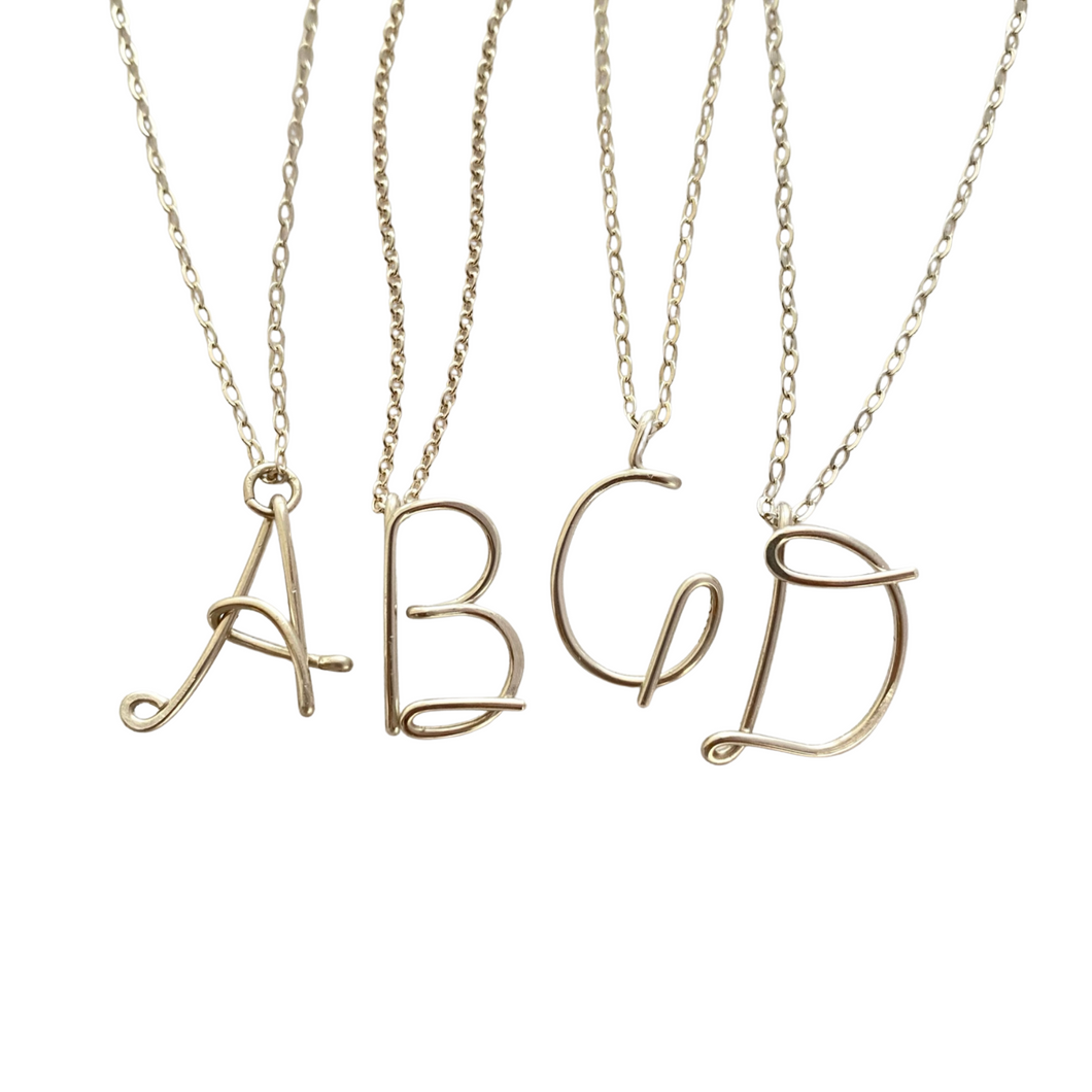 Silver Initial Necklace. Custom Initial Script Letter Pendant.