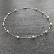 Load image into Gallery viewer, Pearl Necklace. Sterling Silver Off-white Freshwater Pearl Chain Necklace. AzizaJewelry
