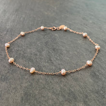 Load image into Gallery viewer, Pink Pearl Rose Gold Anklet. Genuine Freshwater Pearl 14k Pink Gold Filled Ankle Bracelet.
