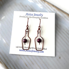 Load image into Gallery viewer, Wine Lovers Earrings. Dark Wine Bottle Copper Earrings. Wine Lovers Earrings with Grapes
