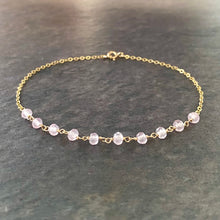 Load image into Gallery viewer, Rose Quartz Gold Anklet. Genuine Pink Gemstone 14k Yellow Gold Filled Ankle Bracelet.
