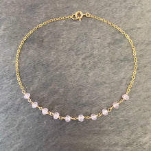 Load image into Gallery viewer, Rose Quartz Gold Anklet. Genuine Pink Gemstone 14k Yellow Gold Filled Ankle Bracelet.
