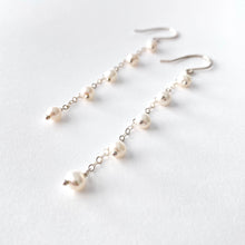 Load image into Gallery viewer, Off-White Pearl Earrings. Off-White Freshwater Pearl Chain Earrings. AzizaJewelry
