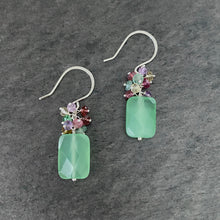 Load image into Gallery viewer, Green Chalcedony Gemstone Earrings. Tourmaline Citrine Amethyst Earrings. Dangle Earrings. Sea Green Silver Earrings
