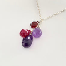 Load image into Gallery viewer, Multi Gemstone Necklace. Ruby, Garnet, Amethyst Pendant. Sterling Silver Necklace.
