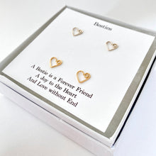 Load image into Gallery viewer, Gold and Silver Besties Heart Studs Set. 2 Pairs 14k Gold and Sterling Heart Earrings.
