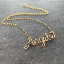 Load image into Gallery viewer, Angel Necklace. Gold Angel Heart Necklace. AzizaJewelry
