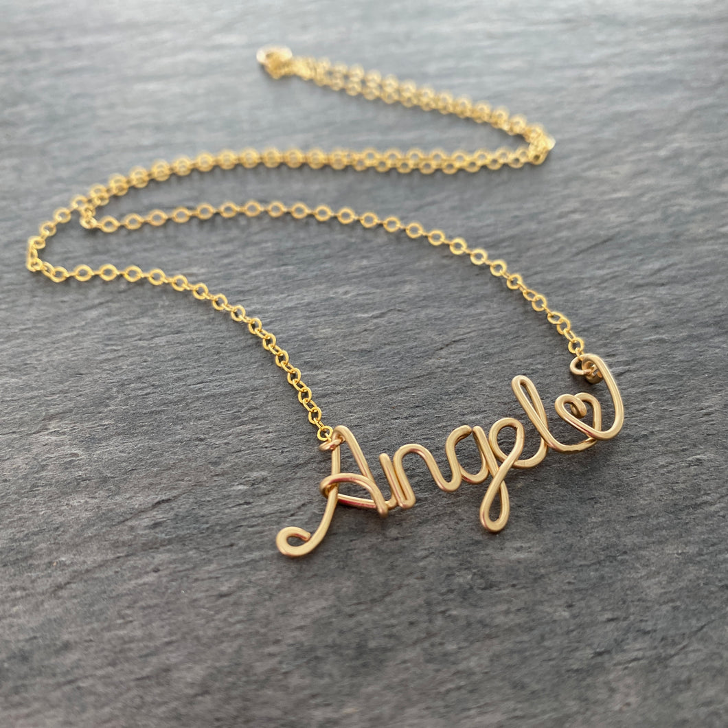 Angel Necklace. Gold Angel Heart Necklace. AzizaJewelry