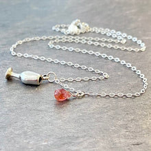 Load image into Gallery viewer, Rosé Wine Necklace. Sterling Silver Wine Glass Charm Necklace with Pink Tourmaline Gemstone.
