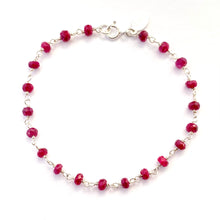 Load image into Gallery viewer, Ruby Gemstone Bracelet. Genuine Raw Red Ruby Gemstone Sterling Silver Bracelet
