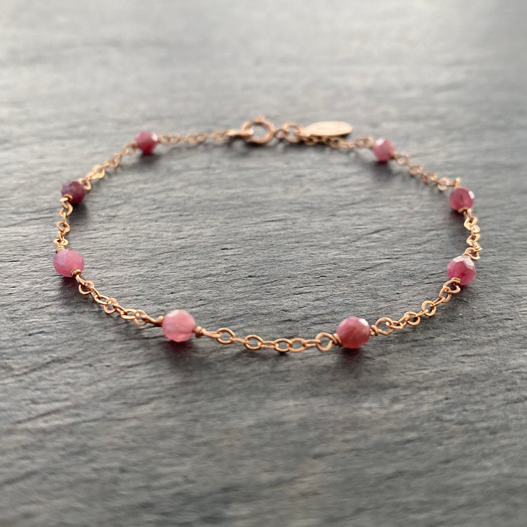 Pink Tourmaline Bracelet. 14k Rose Gold Filled and Gemstones Bracelet.