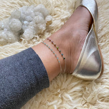 Load image into Gallery viewer, Watermelon Tourmaline Anklet. Sterling Silver Genuine Multi Color Gemstones Ankle Bracelet.

