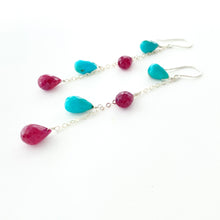 Load image into Gallery viewer, Ruby Turquoise Earrings. Real Red Ruby Gemstone Earrings. Sterling Silver or Gold Filled Earrings.

