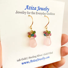 Load image into Gallery viewer, Rose Quartz and Multi Rainbow Gemstone Earrings. Sterling Silver or Gold Filled Wire.
