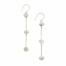 Load image into Gallery viewer, Long Rainbow Moonstone Earrings. Off white gemstone earrings with chain.
