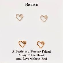 Load image into Gallery viewer, Gold and Silver Besties Heart Studs Set. 2 Pairs 14k Gold and Sterling Heart Earrings.

