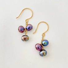 Load image into Gallery viewer, Peacock Pearl Earrings. 14k Gold Filled Peacock Freshwater Pearl Chain Earrings. AzizaJewelry
