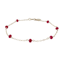 Load image into Gallery viewer, Red Ruby Gemstone Chain Bracelet. Delicate faceted genuine gemstone sterling silver bracelet
