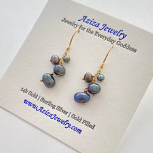 Load image into Gallery viewer, Blue Peacock Pearl Earrings. Off Round- Textured Earrings. AzizaJewelry
