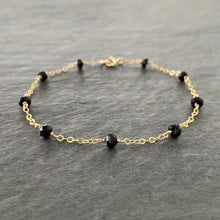 Load image into Gallery viewer, Black Tourmaline Gemstone and Chain Bracelet. Delicate faceted genuine black tourmaline gemstone 14k gold filled bracelet
