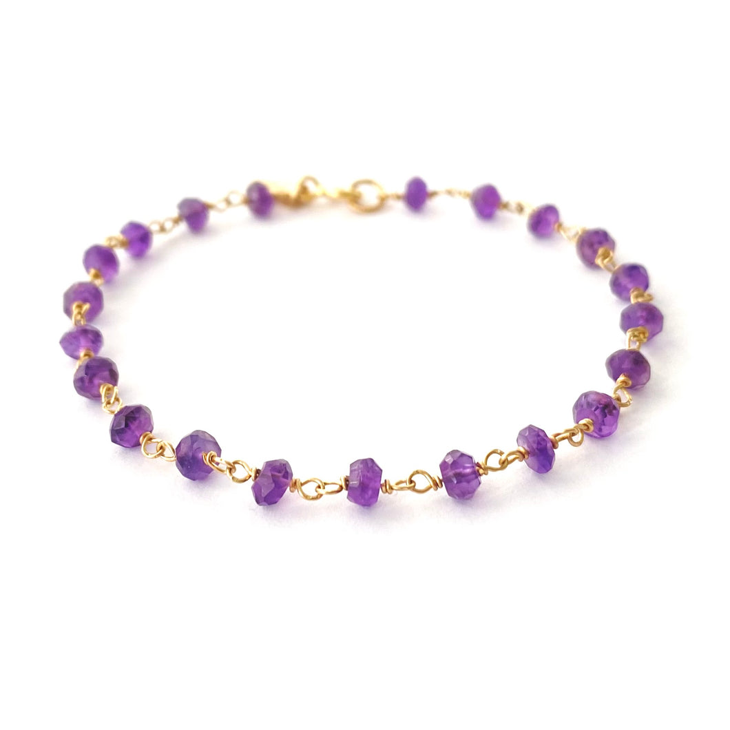 Amethyst Bracelet. Genuine Dark Purple Gemstone 14k Gold Filled Stacking Bracelet.