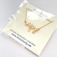 Load image into Gallery viewer, Wifey Necklace. Personalized 14k Gold wifey Necklace. Script Wire Name Necklace. Valentines Day Gift

