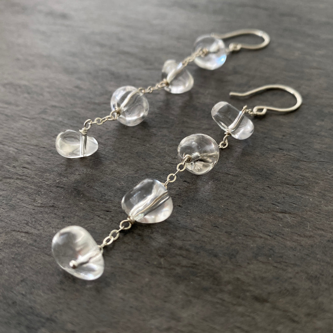 Clear crystal quartz earrings. Sterling silver dangle genuine gemstone earrings.