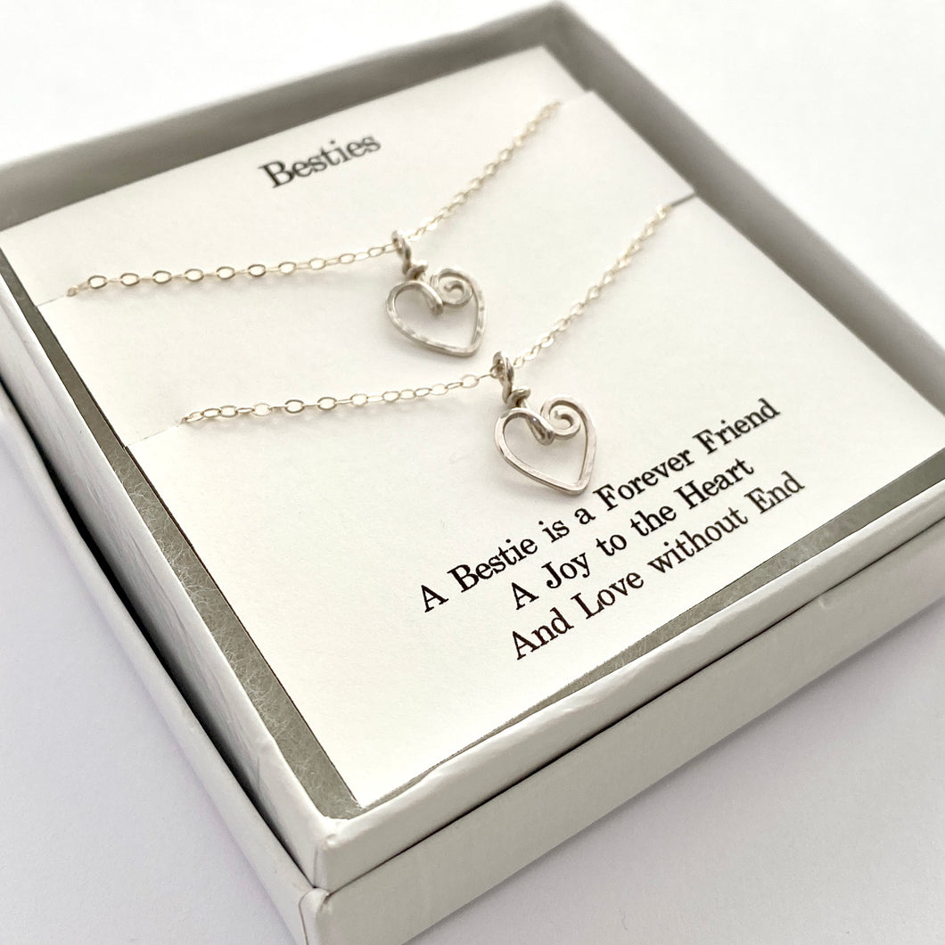 Besties Necklace Set. Heart Necklaces. Sterling Silver