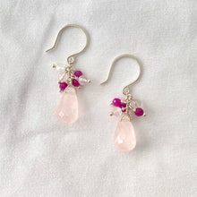 Load image into Gallery viewer, Rose Quartz and Ruby Gemstone Earrings
