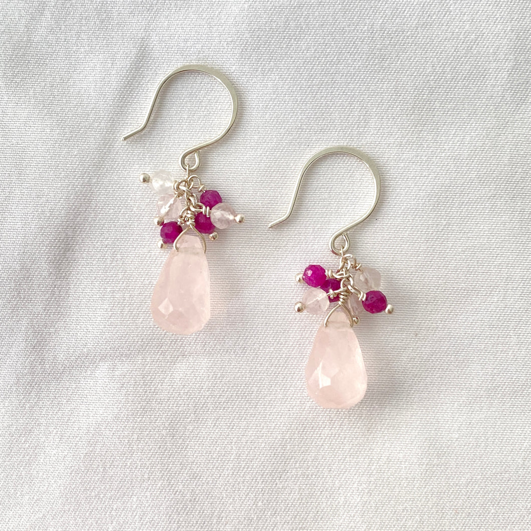 Rose Quartz and Ruby Gemstone Earrings