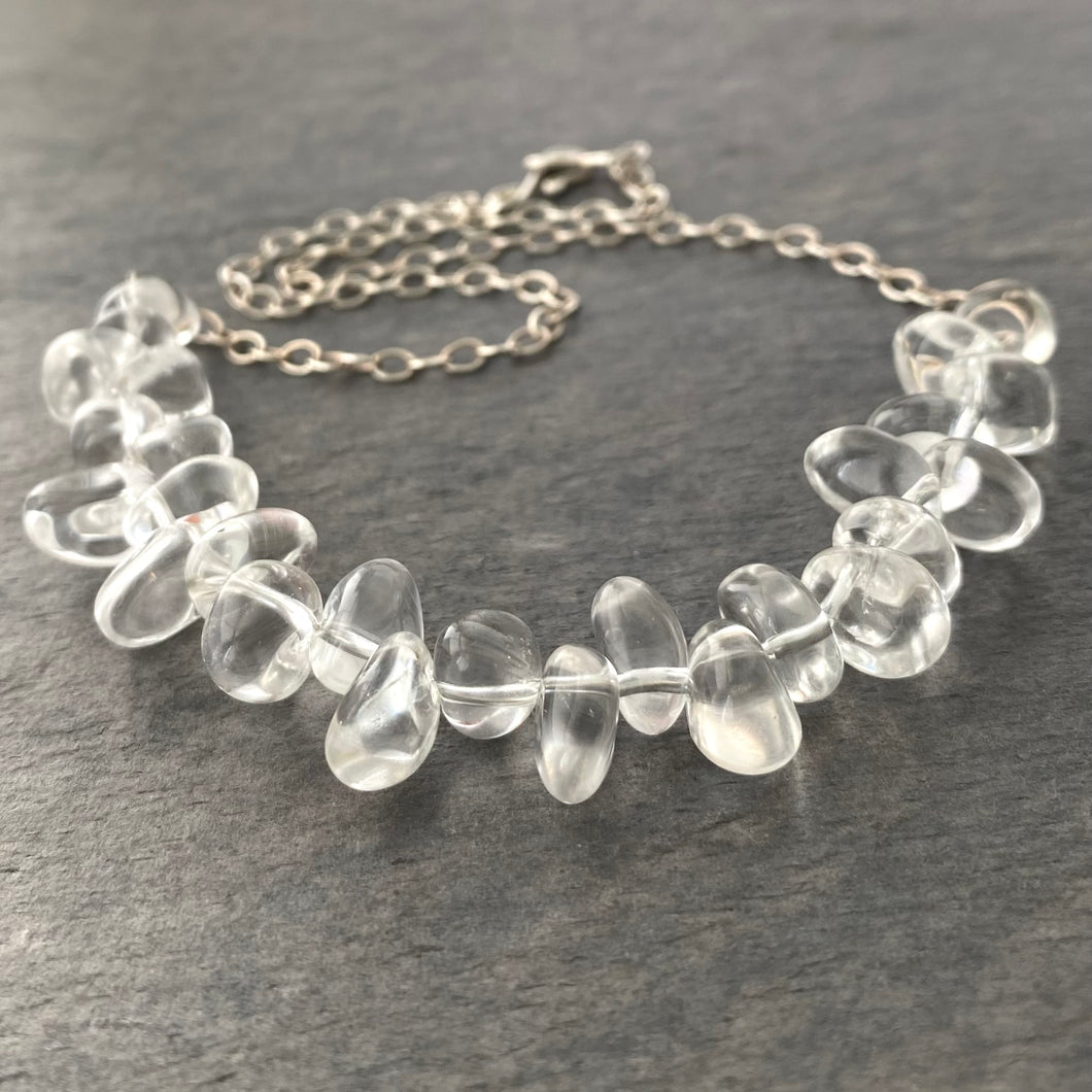 Crystal Necklace. Clear Crystal Quartz Polished Statement Necklace